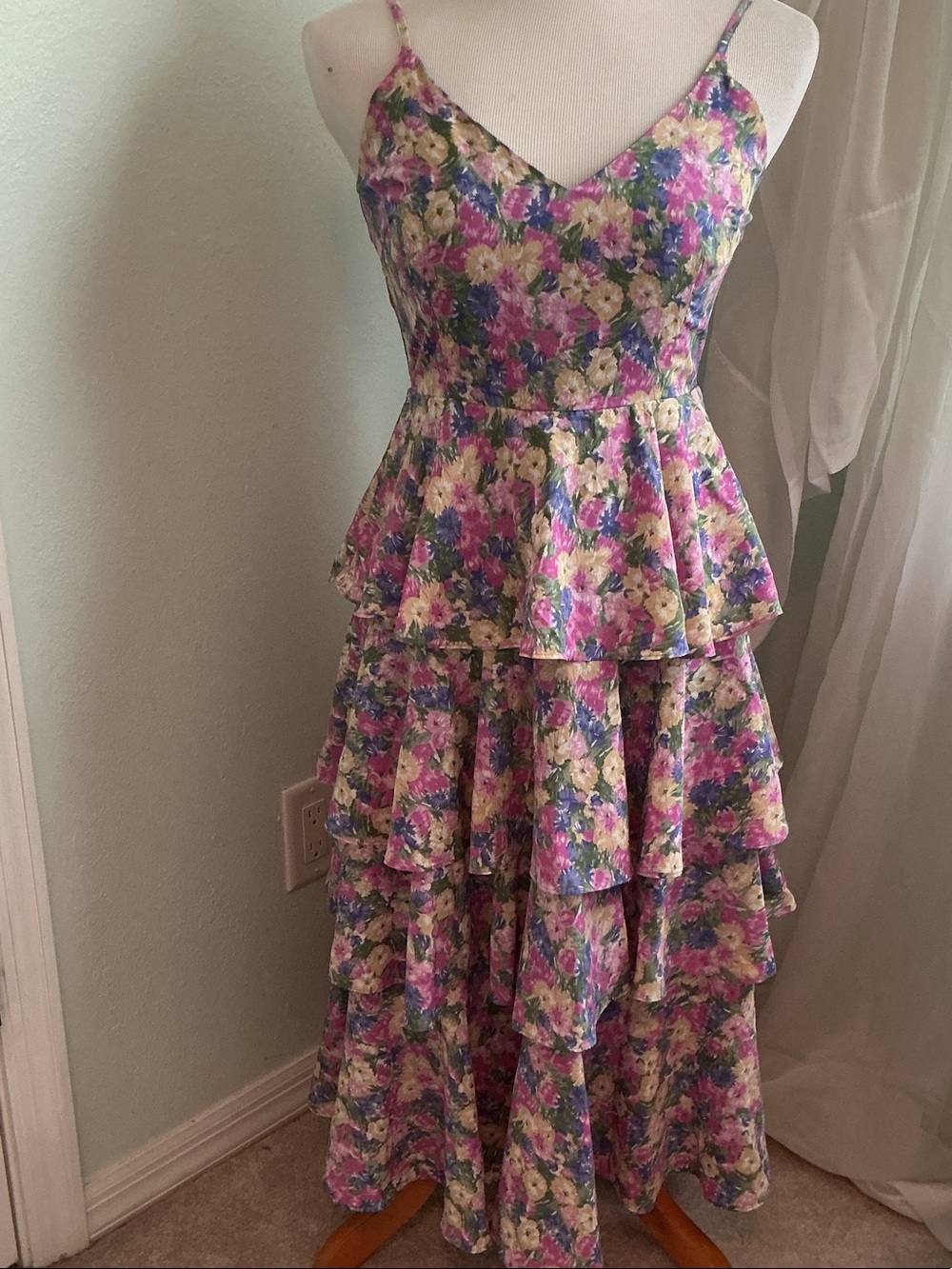 Lena - Floral Tiered Ruffle Maxi Dress - Pink, Purple, Cream